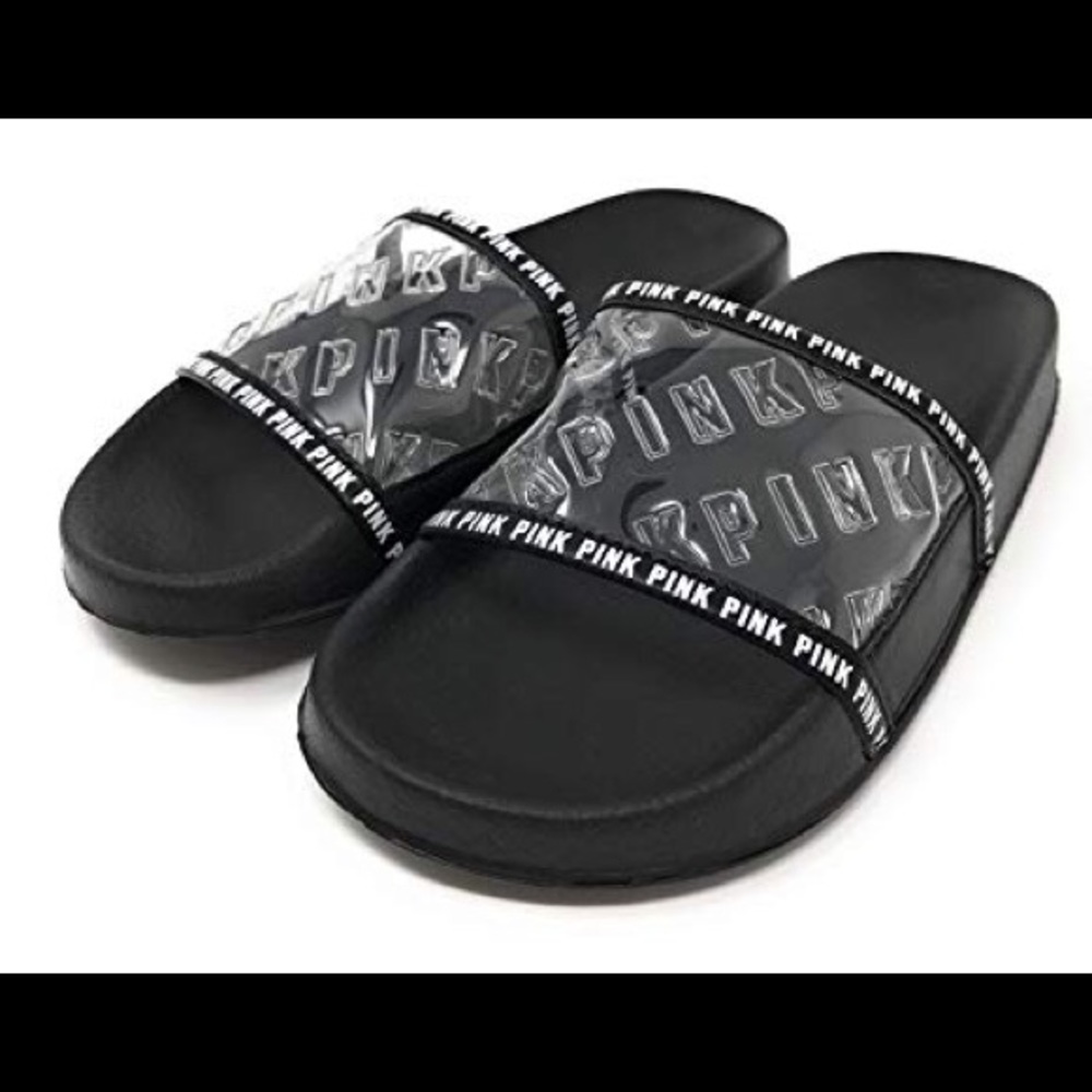 NWT/NIP- PINK by VS clear embossed slides